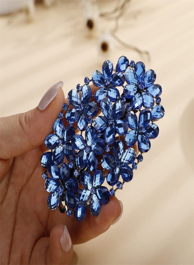 Aimimier Flower Crystal Hair Clips Shiny Rhinestone Hair Spring Clamp Hair Pins Bridal Hairpiece Wedding Hair Accessories for Women (Blue) - Image 2